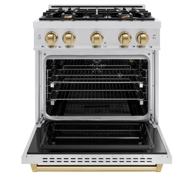Autograph Edition 30 In. 4.2 Cu. Ft. Classic Gas Range With 4 Burner Cooktop And Convection Gas Oven In Stainless Steel And Champagne Bronze Accents CGRZ30CB