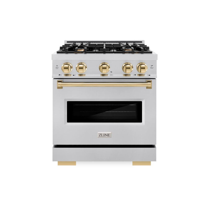 Autograph Edition 30 In. 4.2 Cu. Ft. Classic Gas Range With 4 Burner Cooktop And Convection Gas Oven In Stainless Steel And Polished Gold Accents CGRZ30G
