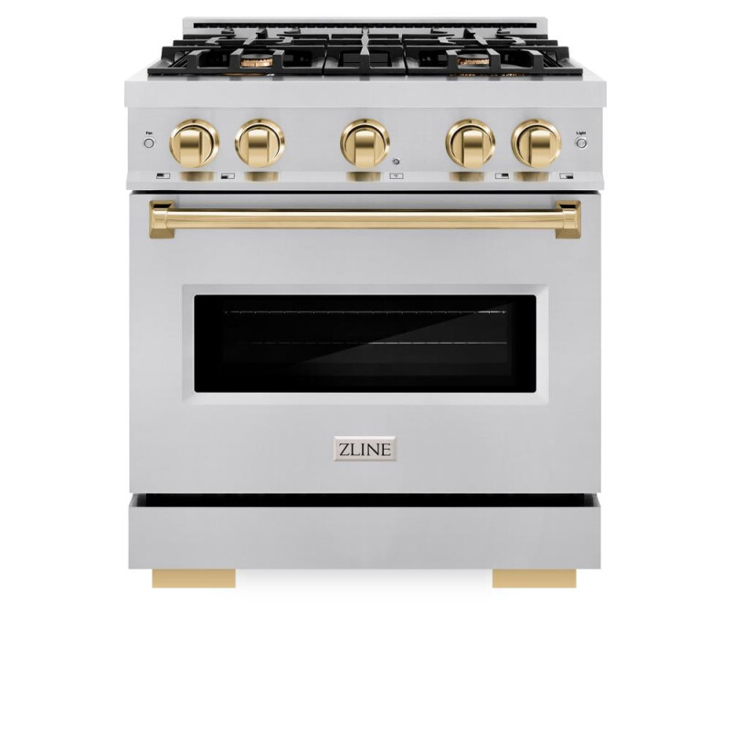 Autograph Edition 30 In. 4.2 Cu. Ft. Classic Gas Range With 4 Burner Cooktop And Convection Gas Oven In Stainless Steel And Polished Gold Accents CGRZ30G