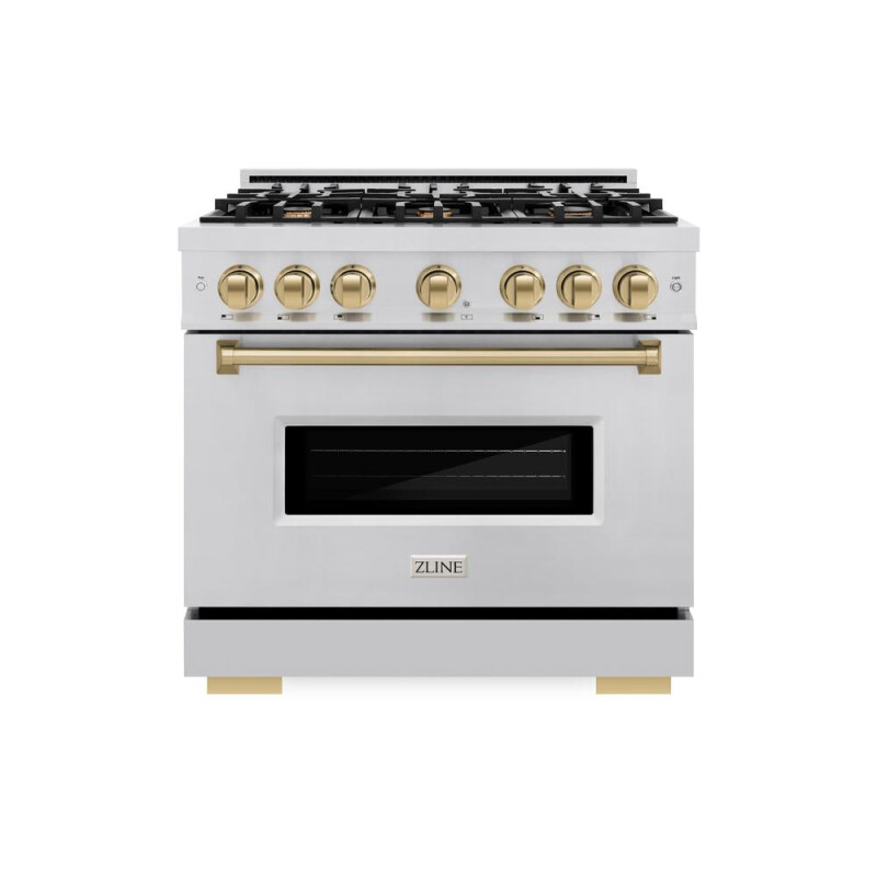 Autograph Edition 36 In. 5.2 Cu. Ft. Classic Gas Range With 6 Burner Cooktop And Convection Gas Oven In Stainless Steel And Champagne Bronze Accents CGRZ36CB
