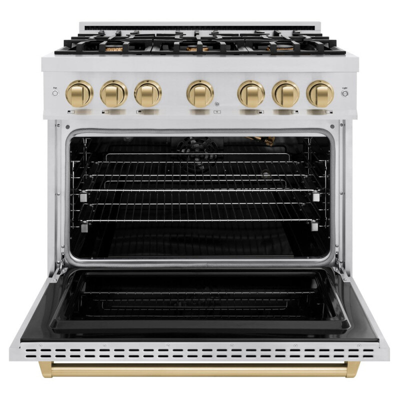 Autograph Edition 36 In. 5.2 Cu. Ft. Classic Gas Range With 6 Burner Cooktop And Convection Gas Oven In Stainless Steel And Champagne Bronze Accents CGRZ36CB