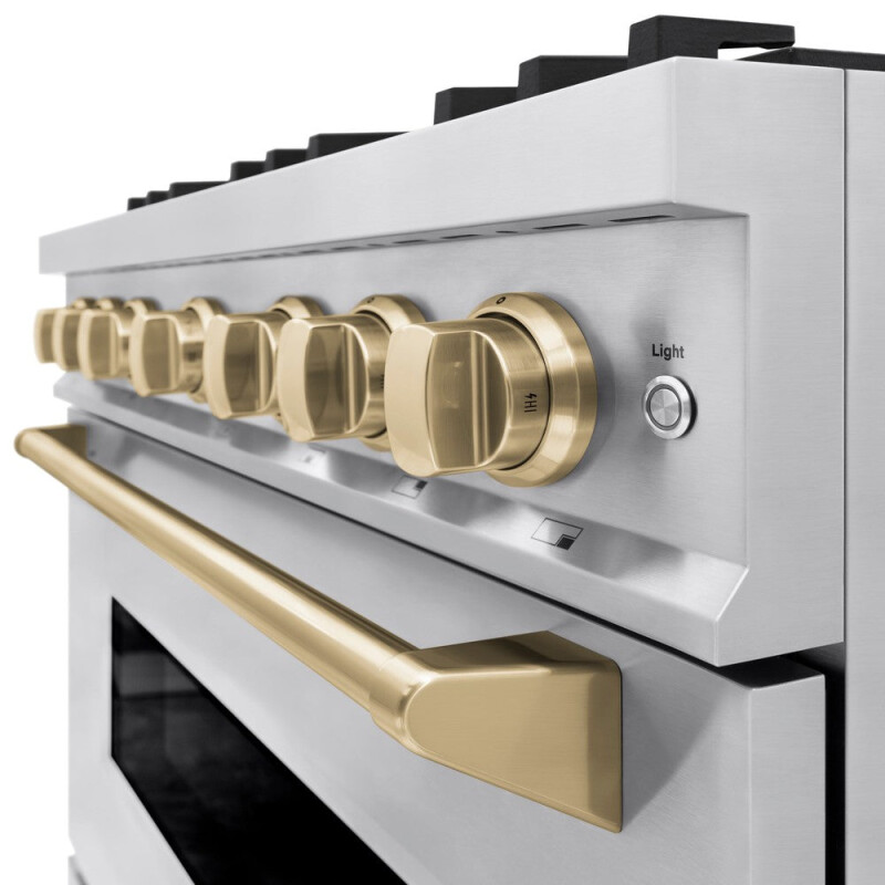 Autograph Edition 36 In. 5.2 Cu. Ft. Classic Gas Range With 6 Burner Cooktop And Convection Gas Oven In Stainless Steel And Champagne Bronze Accents CGRZ36CB