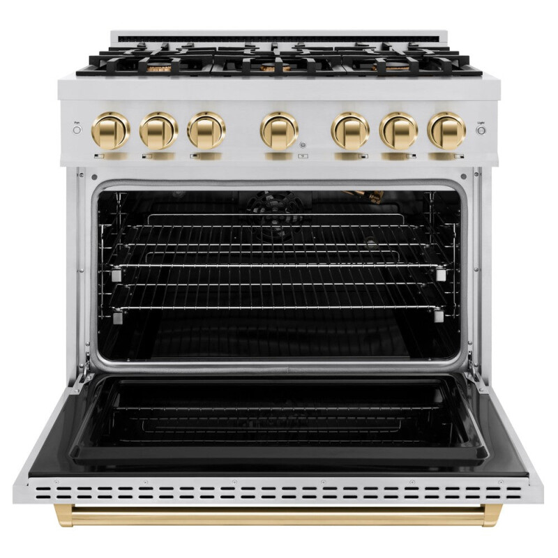 Autograph Edition 36 In. 5.2 Cu. Ft. Classic Gas Range With 6 Burner Cooktop And Convection Gas Oven In Stainless Steel And Polished Gold Accents CGRZ36G
