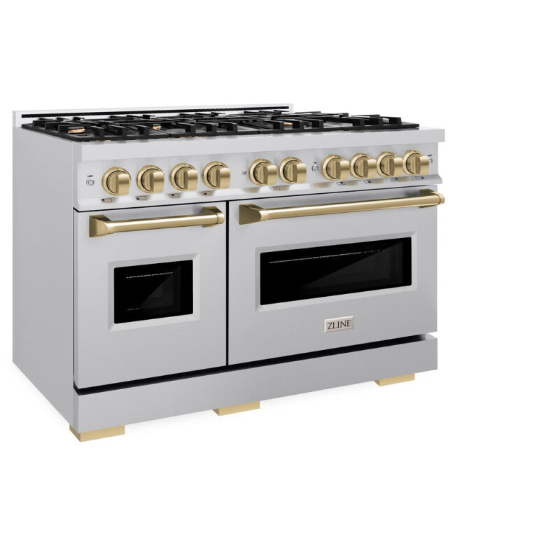 Autograph Edition 48 In. 6.7 Cu. Ft. Classic Double Oven Gas Range With 8 Burner Cooktop In Stainless Steel And Champagne Bronze Accents CGRZ48CB