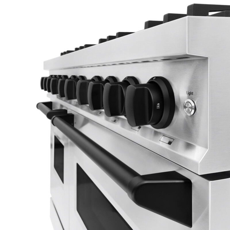 Autograph Edition 48 In. 6.7 Cu. Ft. Classic Double Oven Gas Range With 8 Burner Cooktop In Stainless Steel And Matte Black Accents CGRZ48MB