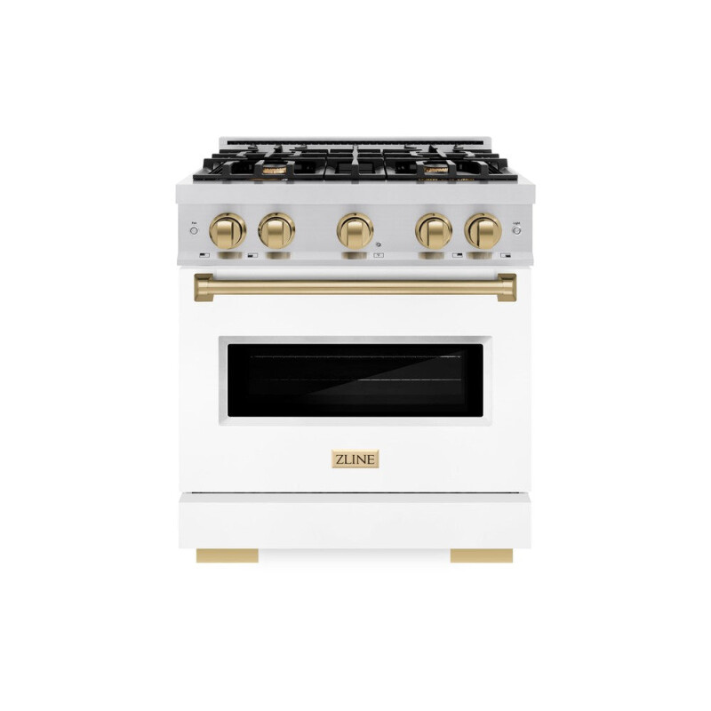 Autograph Edition 30 In. 4.2 Cu. Ft. Classic Gas Range With 4 Burner Cooktop And Convection Gas Oven In Stainless Steel With White Matte Door And Champagne Bronze Accents CGRZWM30CB