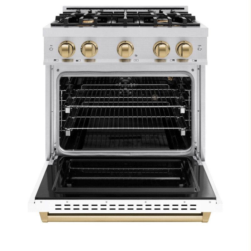 Autograph Edition 30 In. 4.2 Cu. Ft. Classic Gas Range With 4 Burner Cooktop And Convection Gas Oven In Stainless Steel With White Matte Door And Champagne Bronze Accents CGRZWM30CB