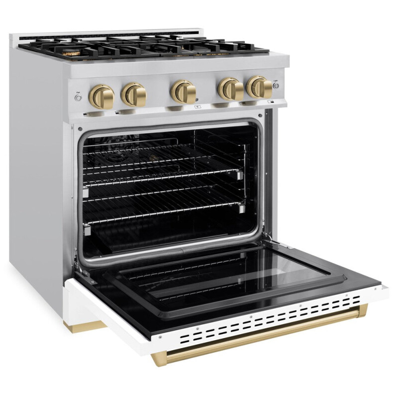 Autograph Edition 30 In. 4.2 Cu. Ft. Classic Gas Range With 4 Burner Cooktop And Convection Gas Oven In Stainless Steel With White Matte Door And Champagne Bronze Accents CGRZWM30CB
