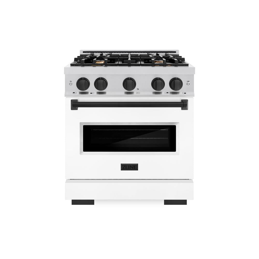 Autograph Edition 30 In. 4.2 Cu. Ft. Classic Gas Range With 4 Burner Cooktop And Convection Gas Oven In Stainless Steel With White Matte Door And Matte Black Accents CGRZWM30MB