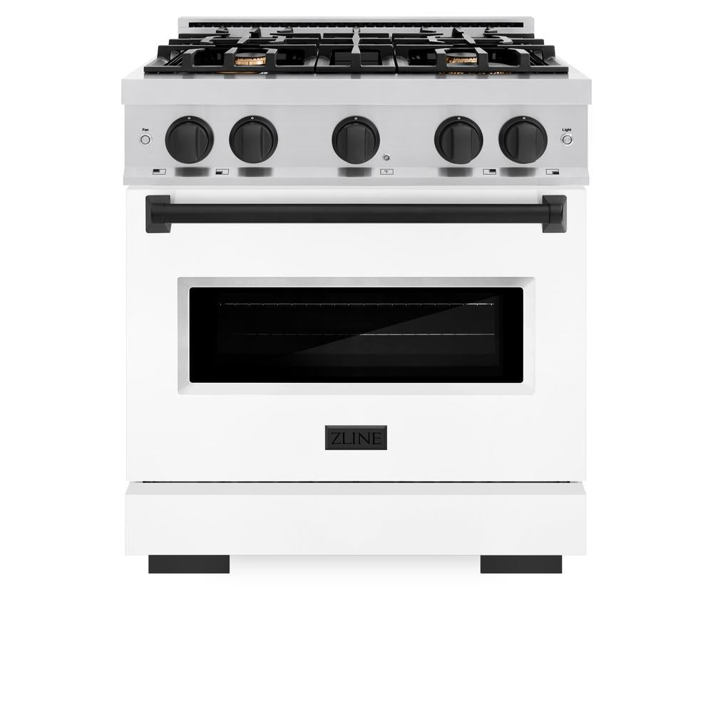 Autograph Edition 30 In. 4.2 Cu. Ft. Classic Gas Range With 4 Burner Cooktop And Convection Gas Oven In Stainless Steel With White Matte Door And Matte Black Accents CGRZWM30MB