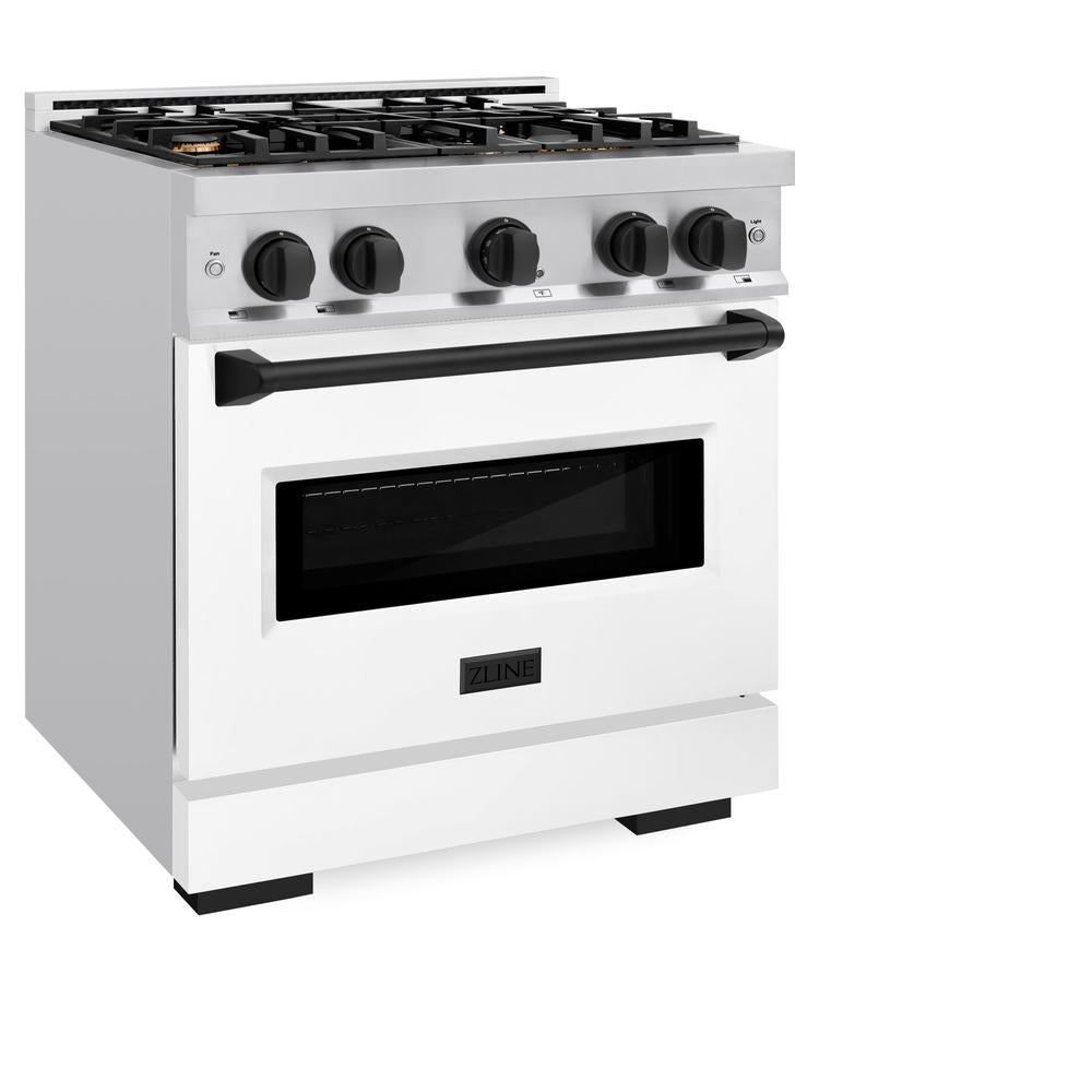 Autograph Edition 30 In. 4.2 Cu. Ft. Classic Gas Range With 4 Burner Cooktop And Convection Gas Oven In Stainless Steel With White Matte Door And Matte Black Accents CGRZWM30MB