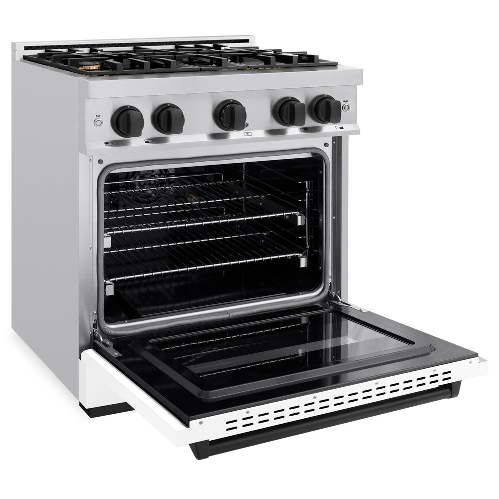 Autograph Edition 30 In. 4.2 Cu. Ft. Classic Gas Range With 4 Burner Cooktop And Convection Gas Oven In Stainless Steel With White Matte Door And Matte Black Accents CGRZWM30MB