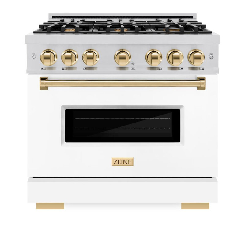 Autograph Edition 36 In. 5.2 Cu. Ft. Classic Gas Range With 6 Burner Cooktop And Convection Gas Oven In Stainless Steel With White Matte Door And Polished Gold Accents CGRZWM36G
