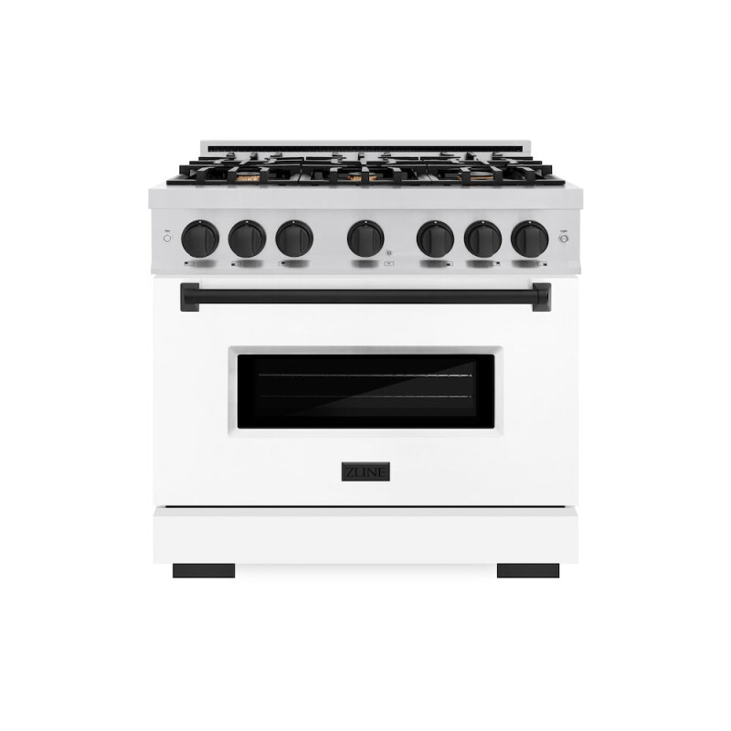 Autograph Edition 36 In. 5.2 Cu. Ft. Classic Gas Range With 6 Burner Cooktop And Convection Gas Oven In Stainless Steel With White Matte Door And Matte Black Accents CGRZWM36MB