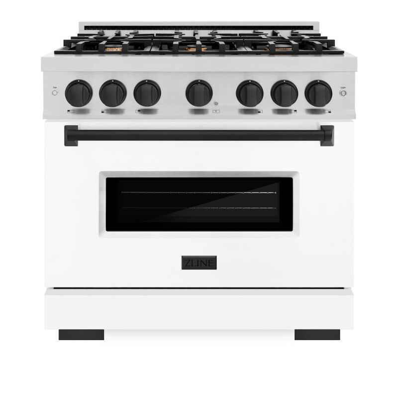 Autograph Edition 36 In. 5.2 Cu. Ft. Classic Gas Range With 6 Burner Cooktop And Convection Gas Oven In Stainless Steel With White Matte Door And Matte Black Accents CGRZWM36MB