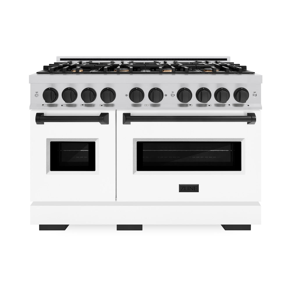 Autograph Edition 48 In. 6.7 Cu. Ft. Classic Double Oven Gas Range With 8 Burner Cooktop In Stainless Steel With White Matte Doors And Matte Black Accents CGRZWM48MB