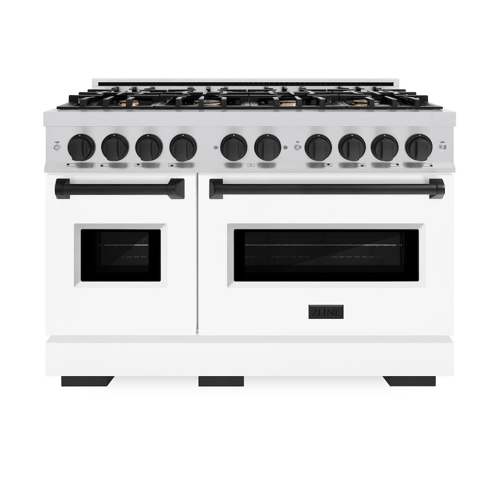 Autograph Edition 48 In. 6.7 Cu. Ft. Classic Double Oven Gas Range With 8 Burner Cooktop In Stainless Steel With White Matte Doors And Matte Black Accents CGRZWM48MB