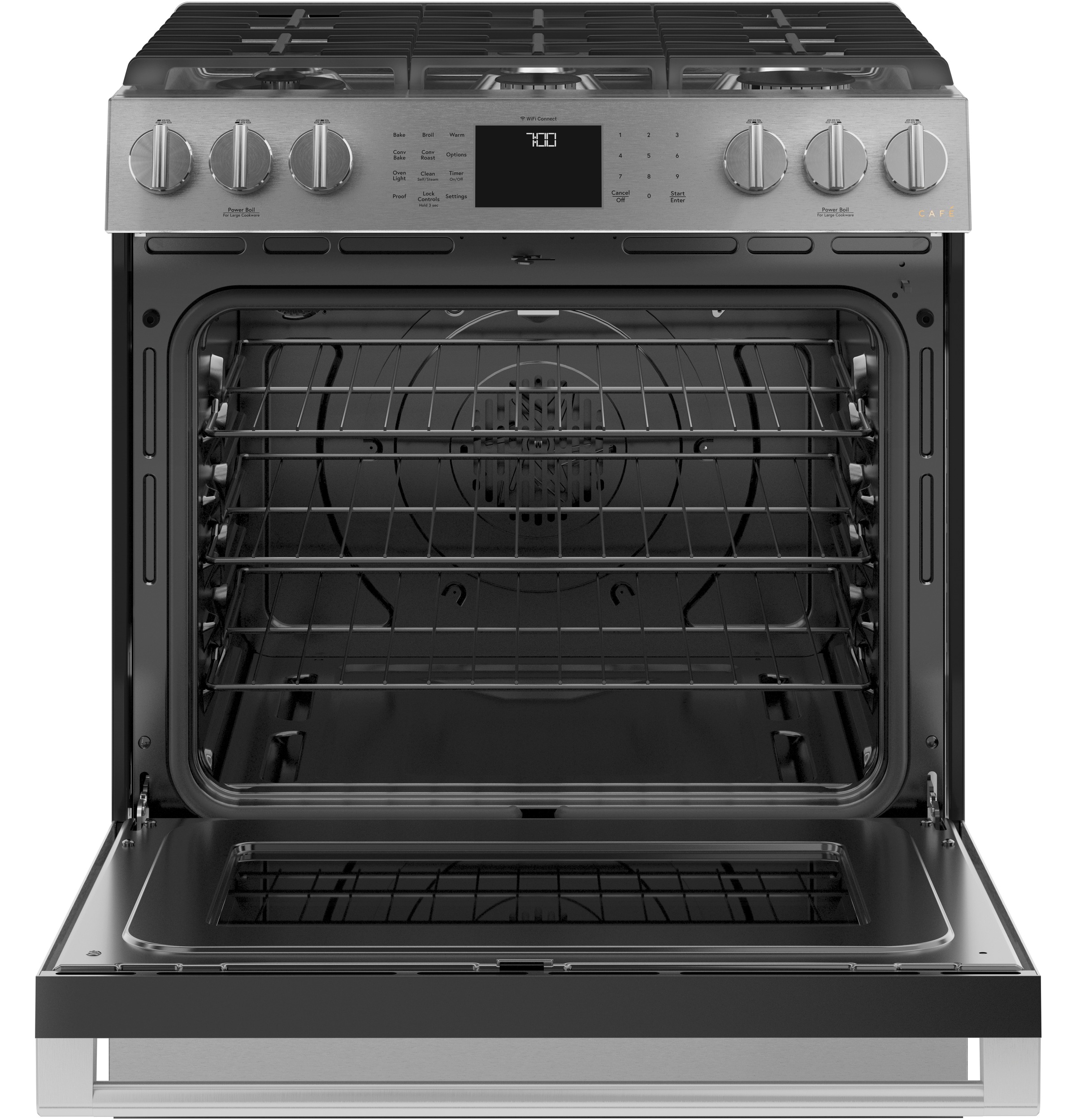 CAFÉ™ 30" Smart Slide-In, Front-Control, Gas Range with Convection Oven in Platinum Glass view 29