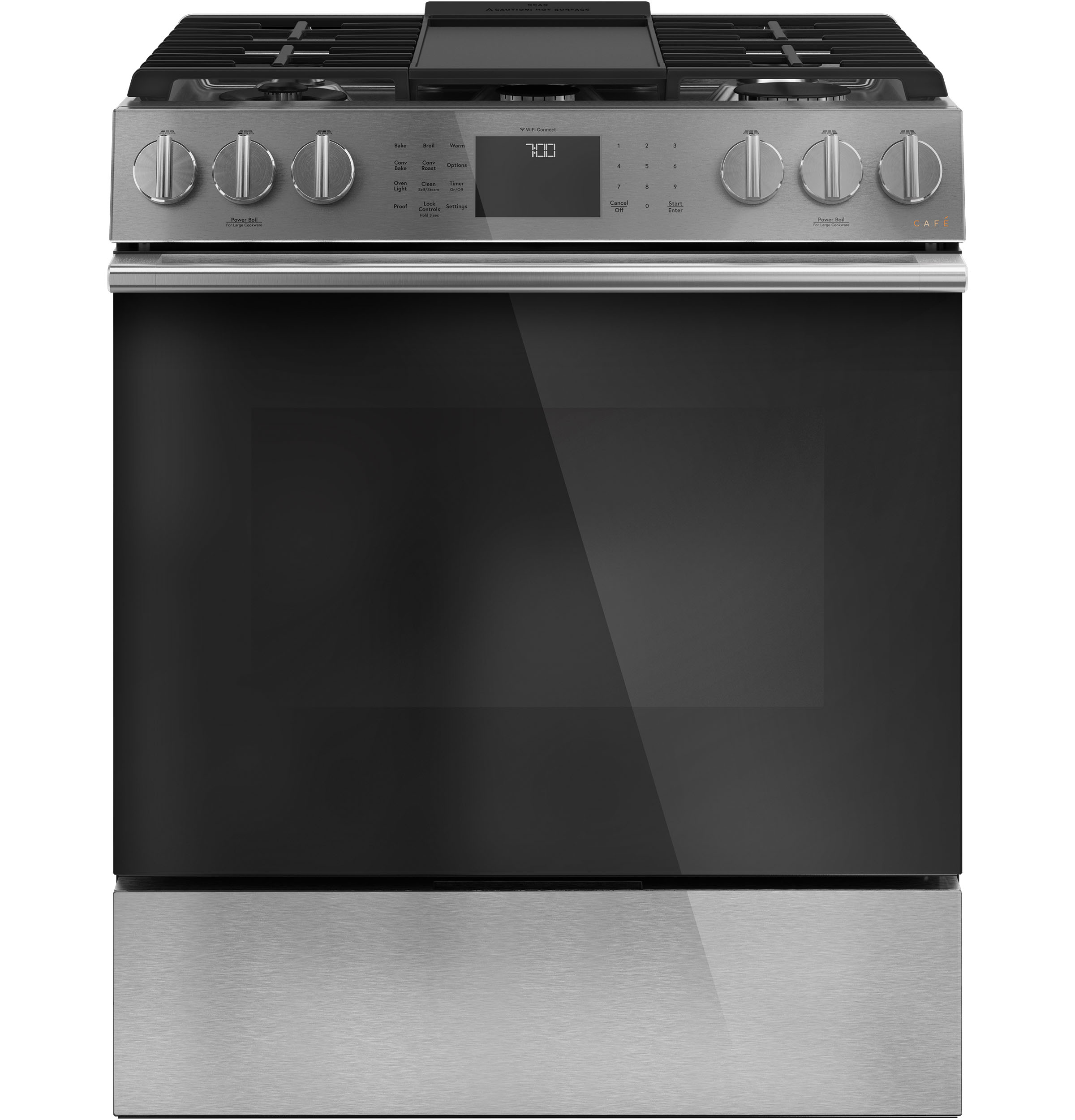 CAFÉ™ 30" Smart Slide-In, Front-Control, Gas Range with Convection Oven in Platinum Glass view 27