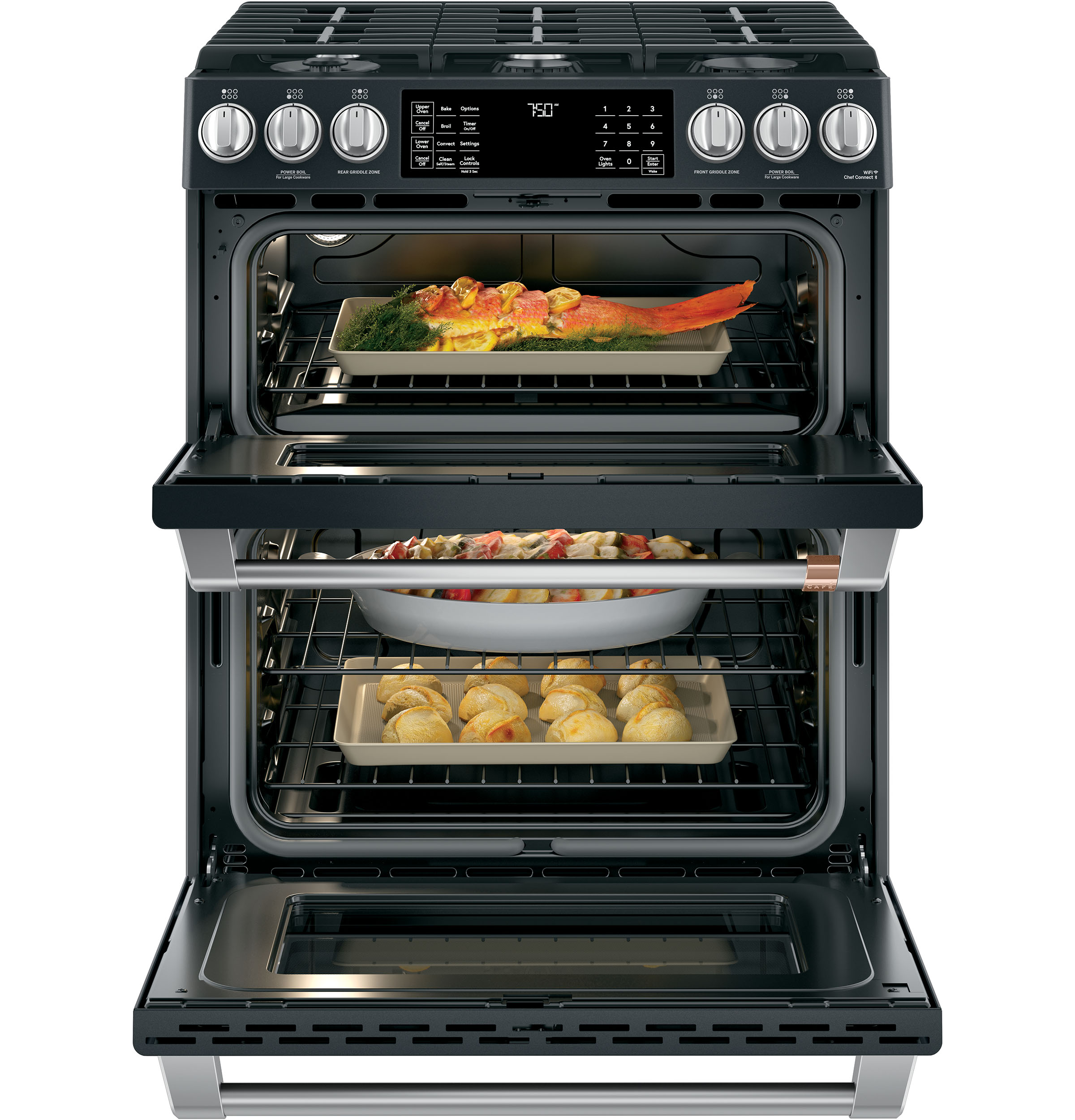 30" Smart Slide-In, Front-Control, Gas Double-Oven Range with Convection CGS750P3MD1