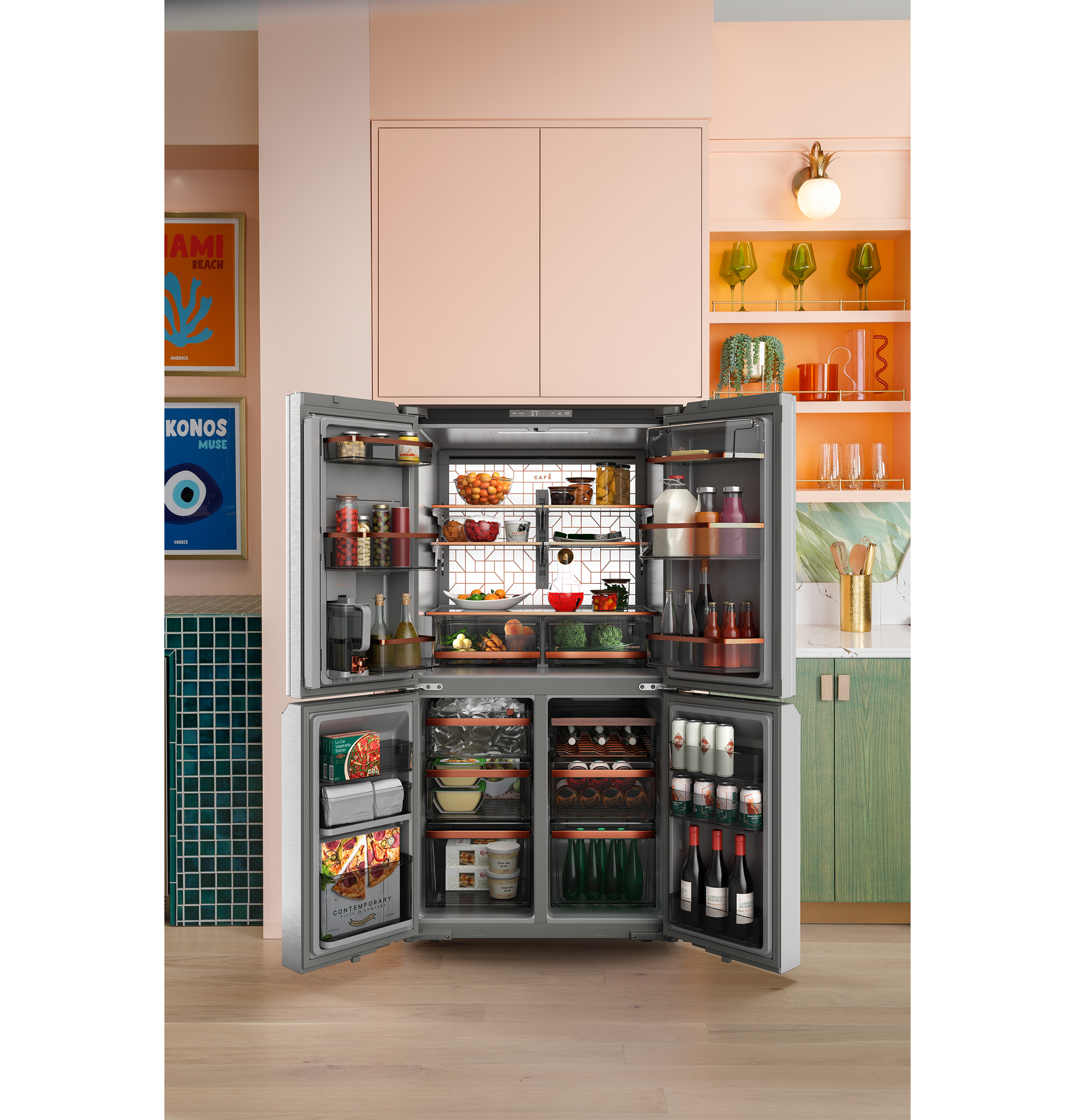 CAFÉ™ ENERGY STAR® 22.9 Cu. Ft. Smart Counter-Depth Quad-Door Refrigerator in Platinum Glass with Dual-Dispense AutoFill Pitcher view 14