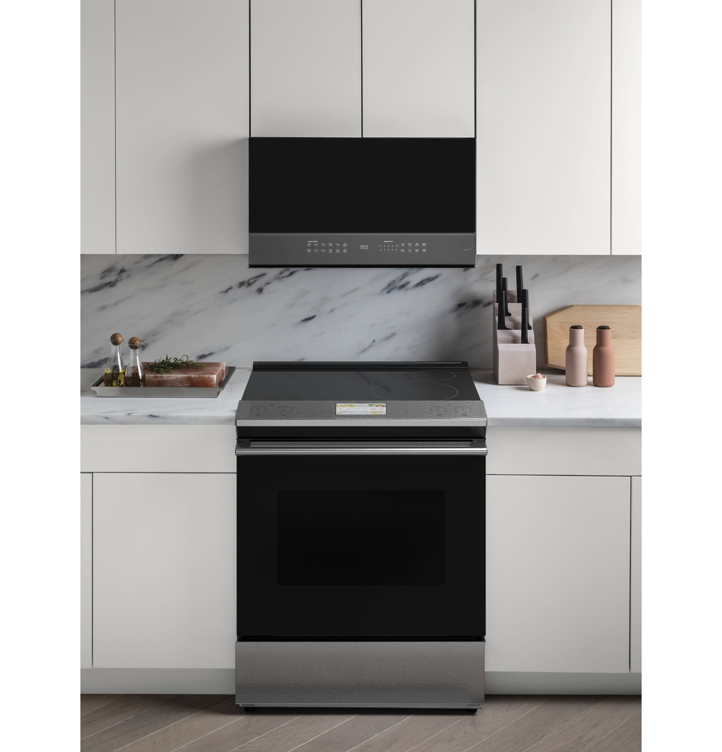 Café 30" Smart Slide-in, Front-control, Induction And Convection Range In Platinum Glass CHS900M2NS5