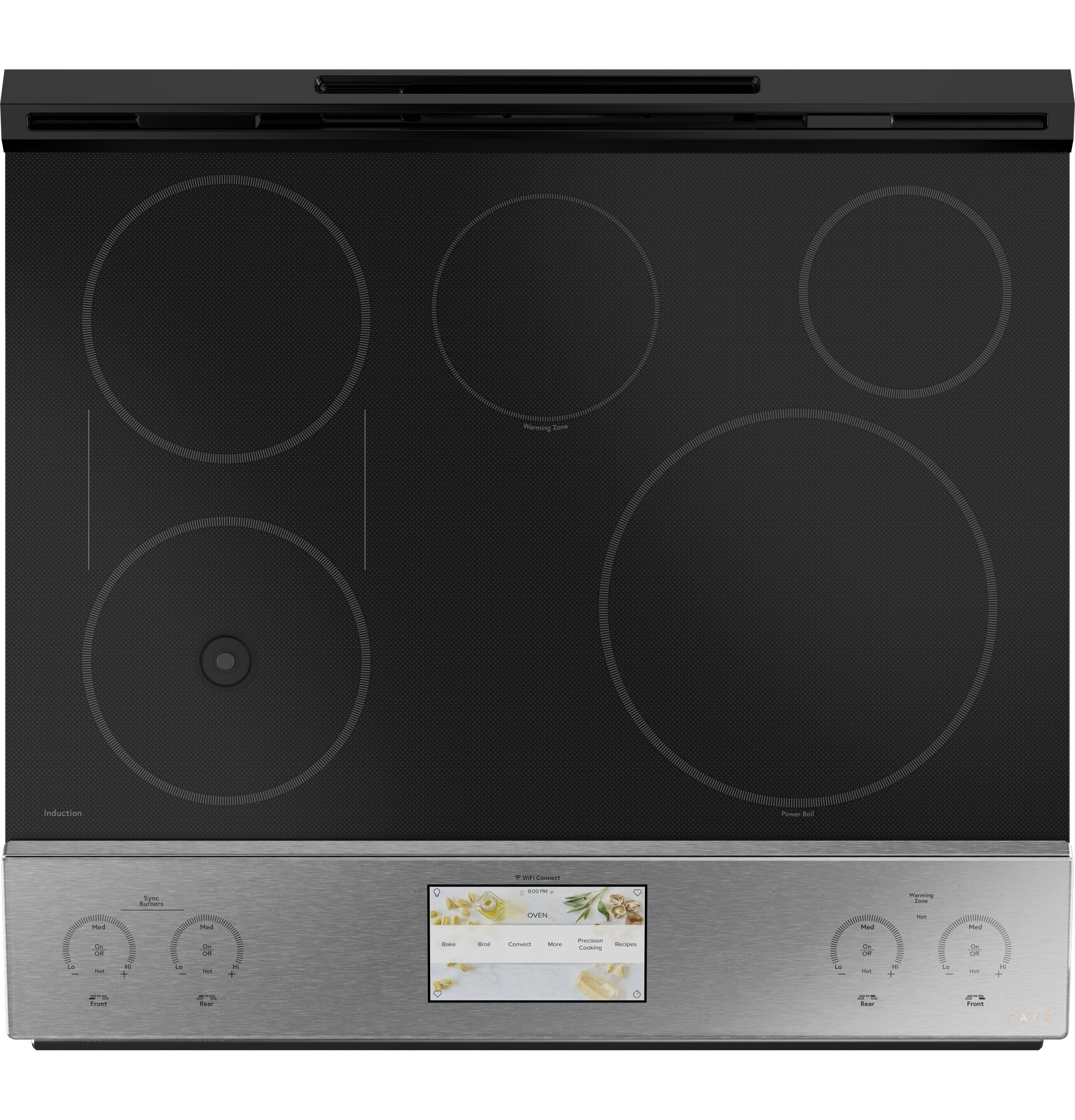 CAFÉ™ 30" Smart Slide-In, Front-Control, Induction and Convection Range with In-Oven Camera in Platinum Glass view 18