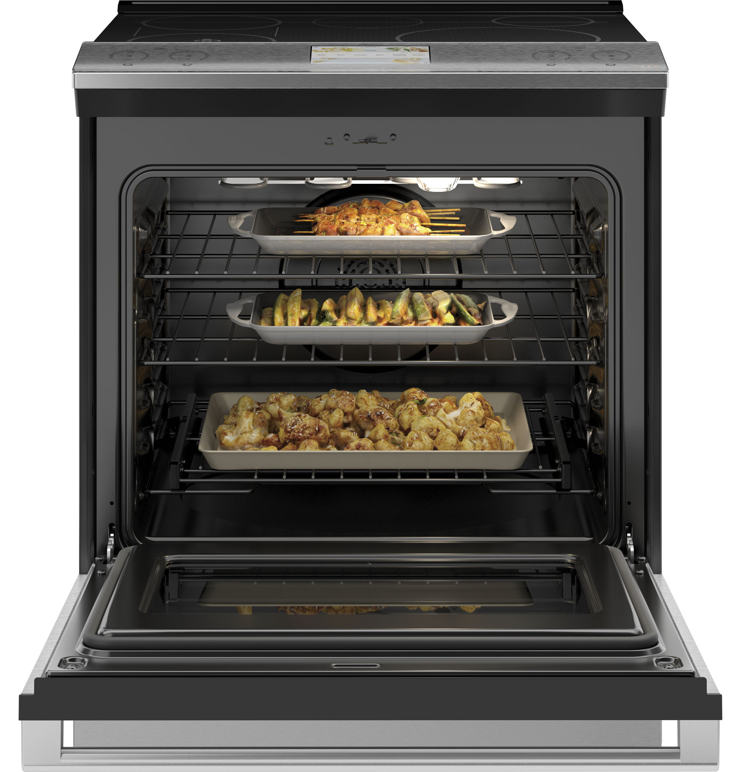 CAFÉ™ 30" Smart Slide-In, Front-Control, Induction and Convection Range with In-Oven Camera in Platinum Glass view 17