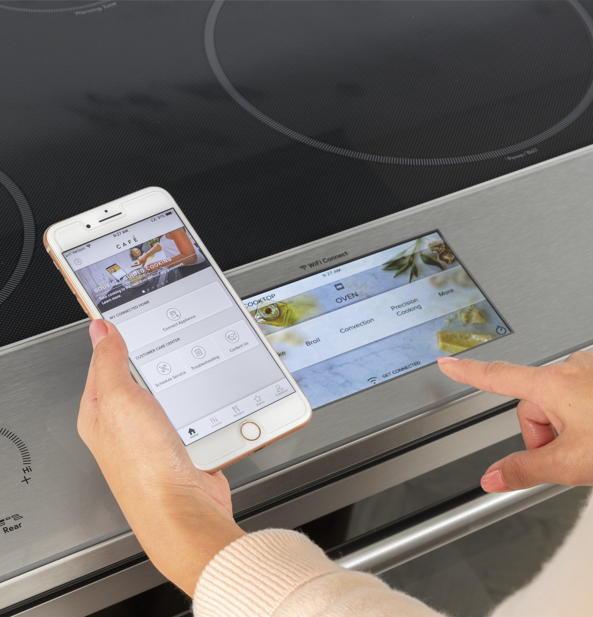 CAFÉ™ 30" Smart Slide-In, Front-Control, Induction and Convection Range with In-Oven Camera in Platinum Glass view 9