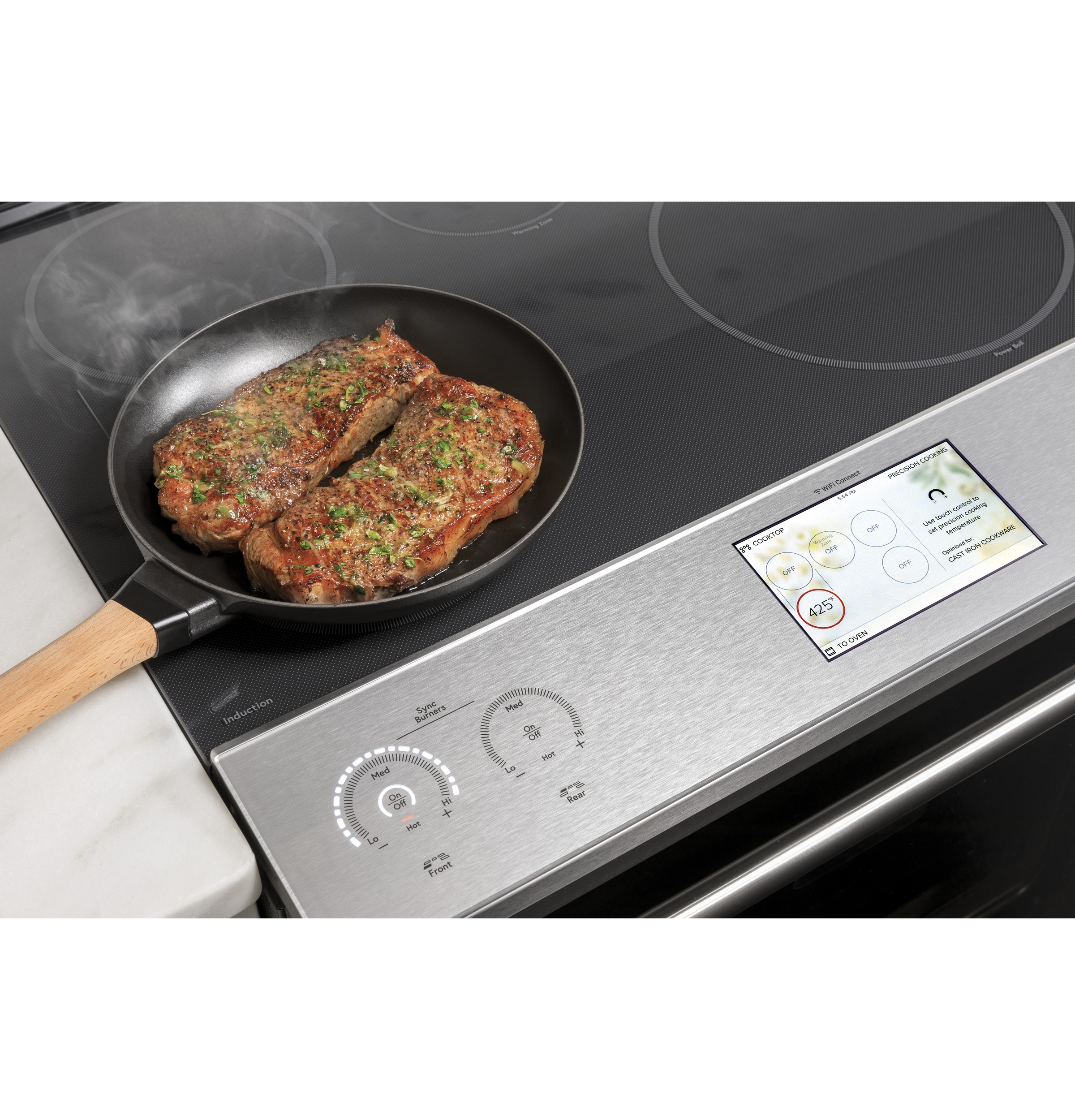 CAFÉ™ 30" Smart Slide-In, Front-Control, Induction and Convection Range with In-Oven Camera in Platinum Glass view 19