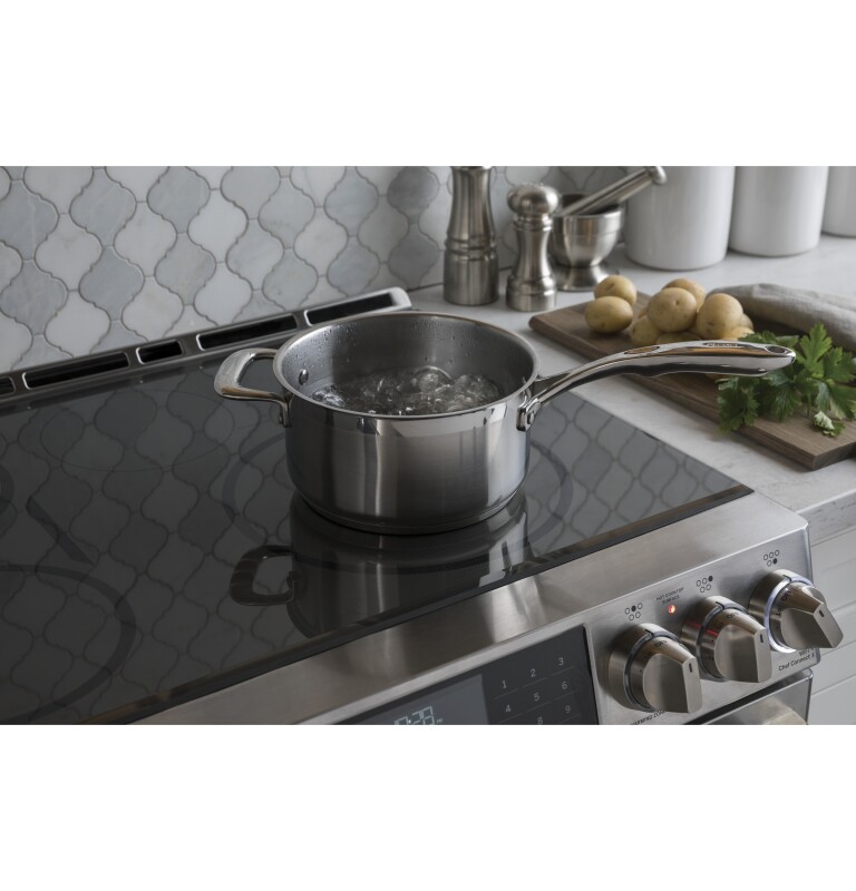 GE Series 30" Slide-In Front Control Induction and Convection Range with Warming Drawer CHS985SELSS