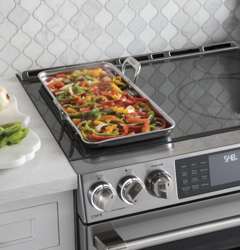 GE Series 30" Slide-In Front Control Induction and Convection Double Oven Range CHS995SELSS