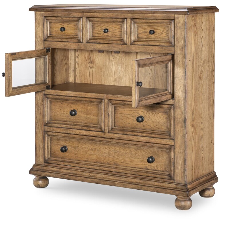 Glass Door 6 Drawer Chest Barnwood Oak CLH4010-2201 CLH40102201