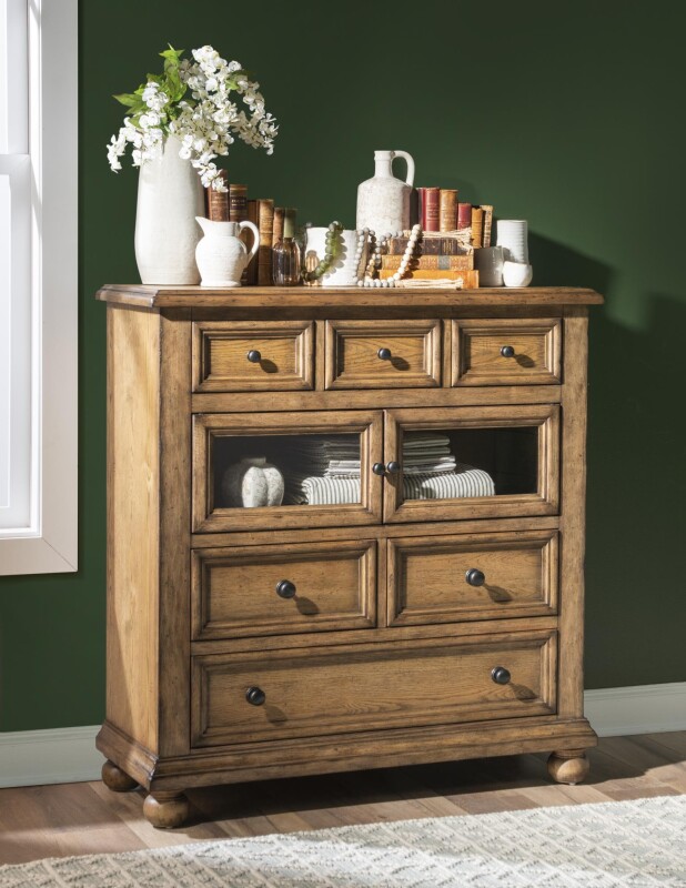 Glass Door 6 Drawer Chest Barnwood Oak CLH4010-2201 CLH40102201
