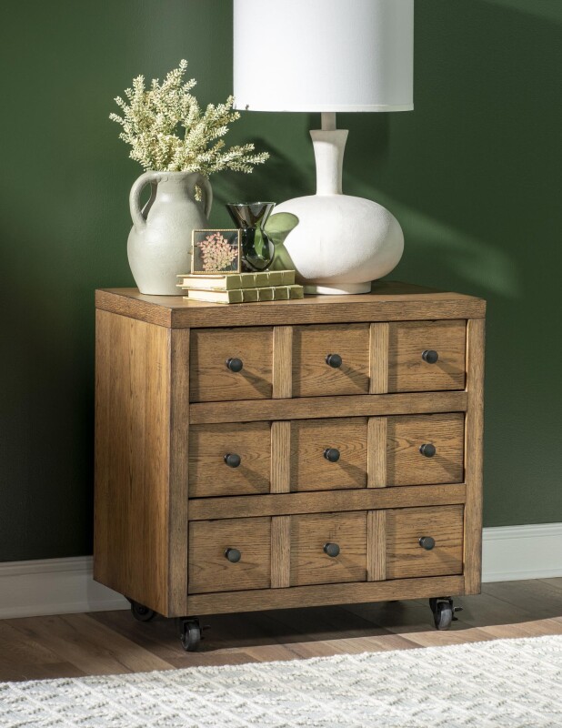 Nightstand 3 Drw W/ Casters Barnwood Oak CLH4010-3100 CLH40103100