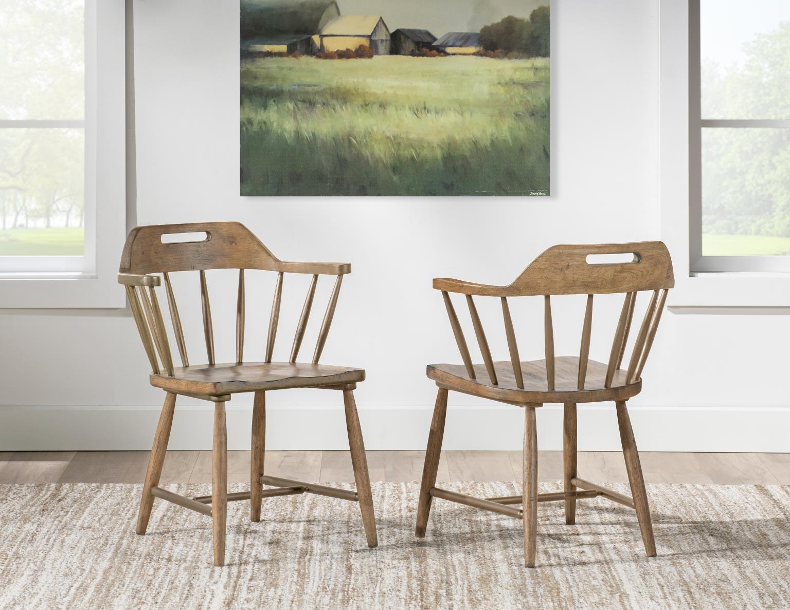 Spindle Back Arm Chair W. Handle Cut Out Barnwood Oak CLH4010-341 CLH4010341