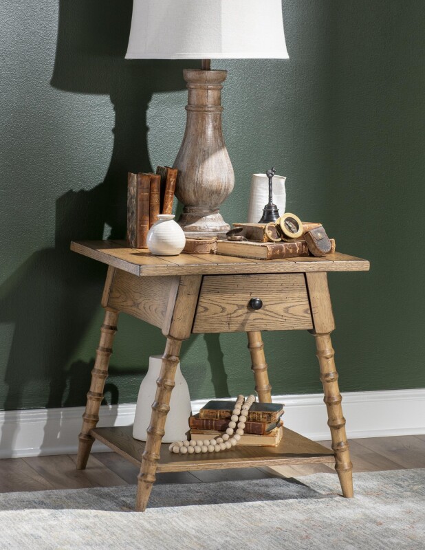 Vintage Market AT Splayed Bobbin Leg 1 Drw End Table Barnwood Oak CLH4010-505 CLH4010505