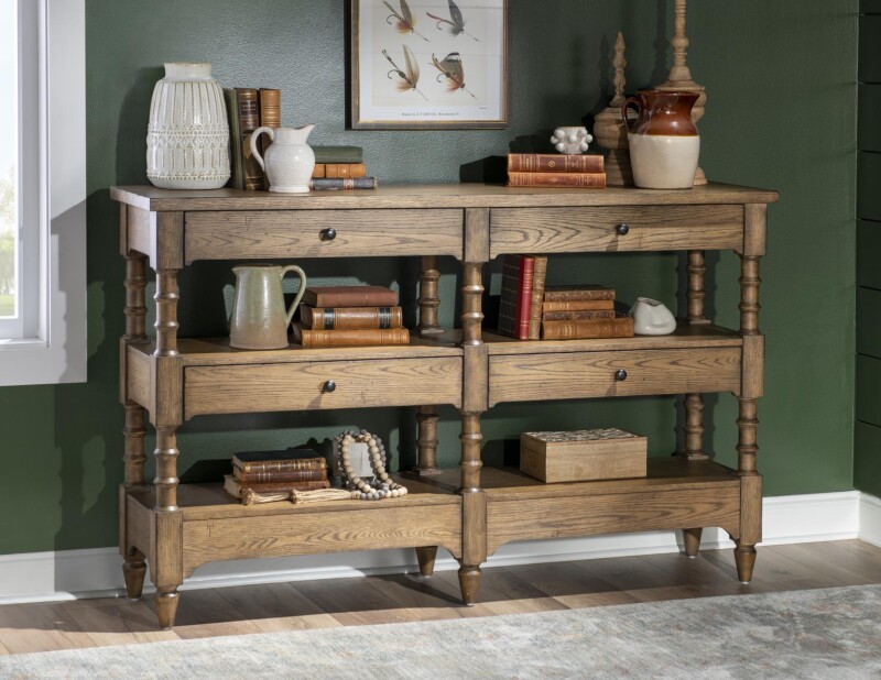 Vintage Market AT Turned Leg Console Storage Table 4 Drw Barnwood Oak CLH4010-706 CLH4010706