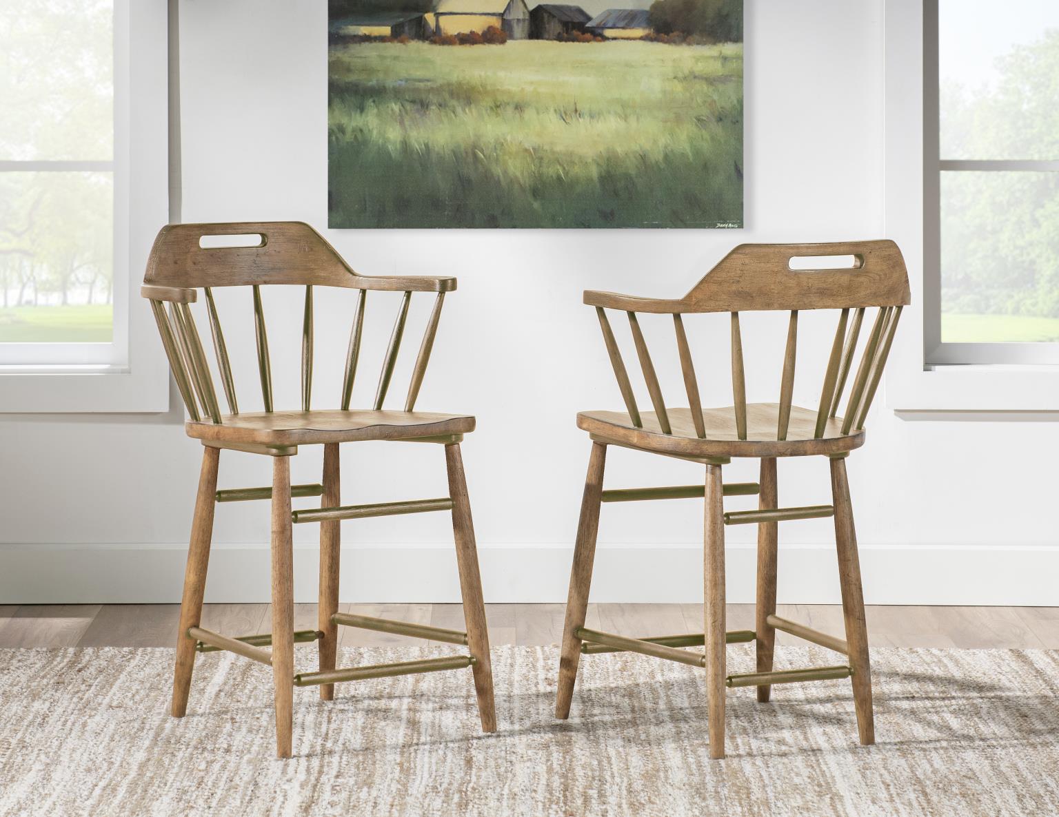 Counter Height Spindle Back Arm Chair With Handle Cut Out Barnwood Oak CLH4010-945 CLH4010945