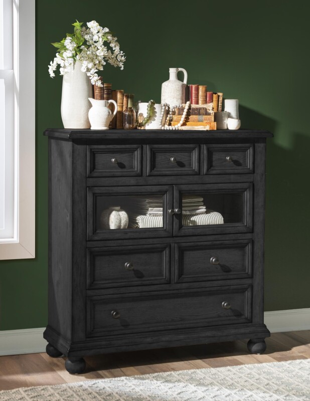 Glass Door 6 Drawer Chest Kettle Black CLH4011-2201 CLH40112201