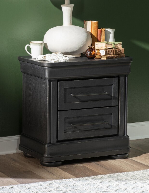 Nightstand 2 Drw W/ Power Kettle Black CLH4011-3102 CLH40113102