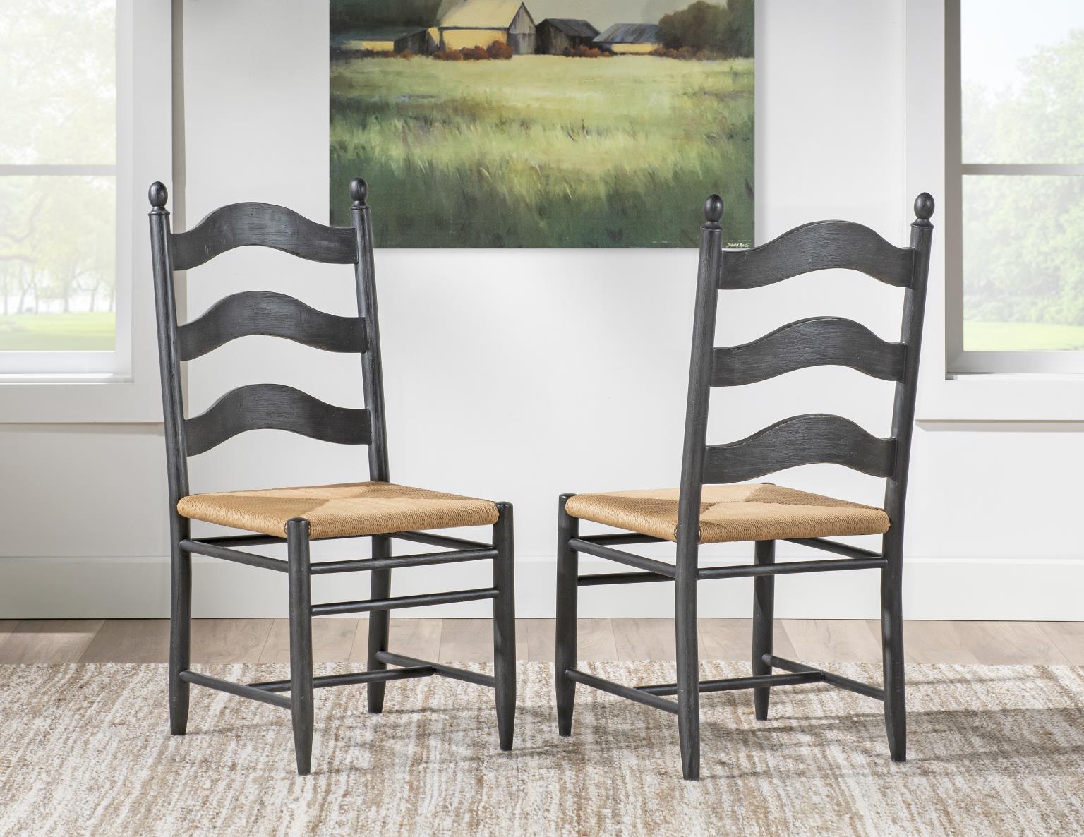 Rush Seat Ladder Back Side Chair Kettle Black CLH4011-440 CLH4011440