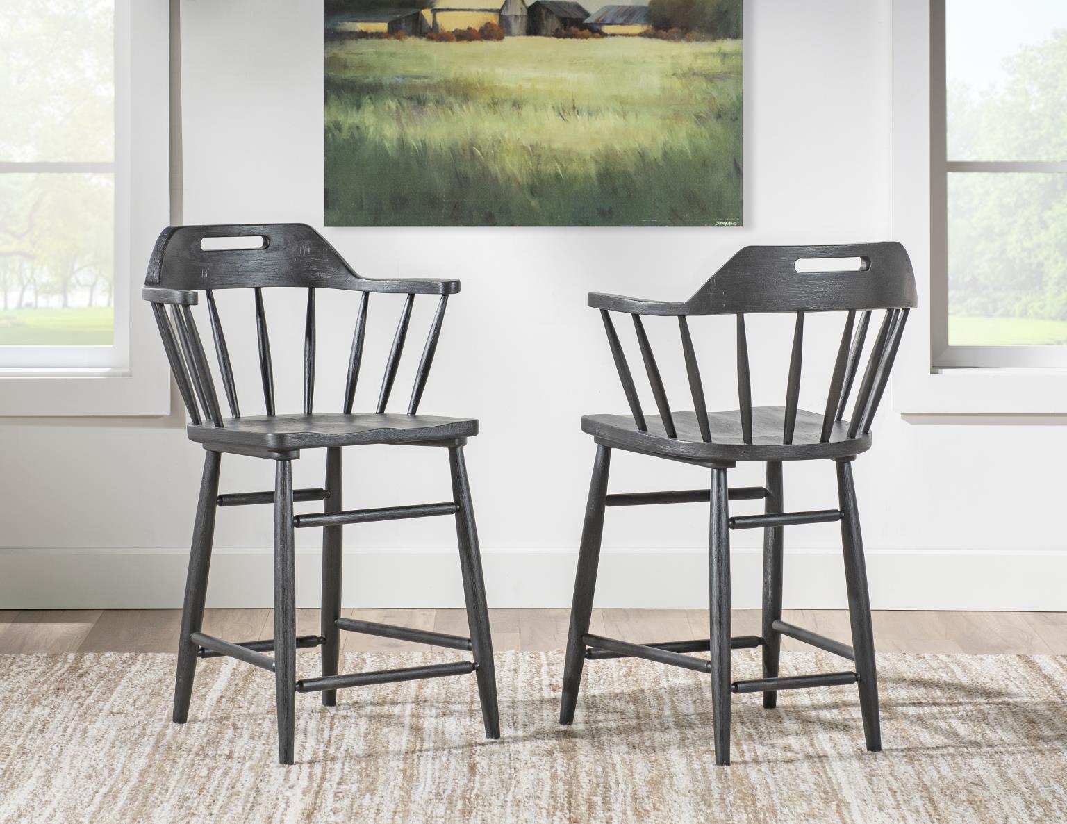 Counter Height Spindle Back Arm Chair With Handle Cut Out Kettle Black CLH4011-945 CLH4011945