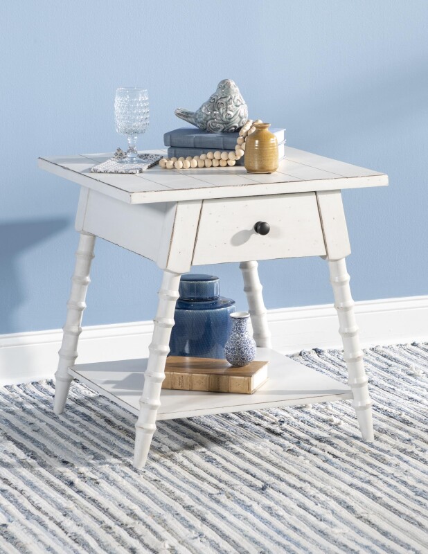 Vintage Market AT Splayed Bobbin Leg 1 Drw End Table Picket Fence CLH4012-505 CLH4012505