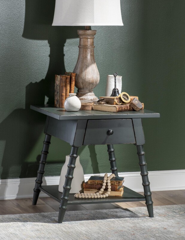 Splayed Bobbin Leg 1 Drw End Table Mallard Green CLH4013-505 CLH4013505