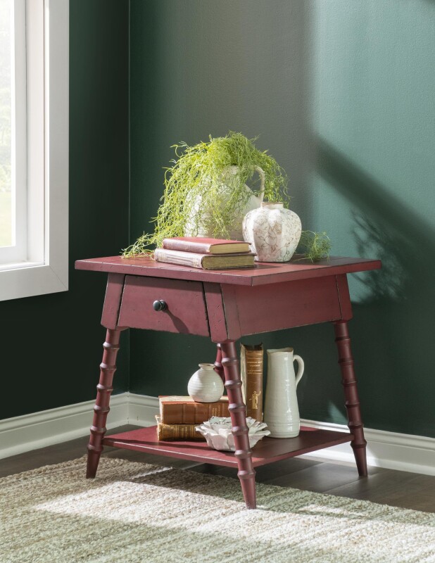 Splayed Bobbin Leg 1 Drw End Table Spiced Apple CLH4015-505 CLH4015505