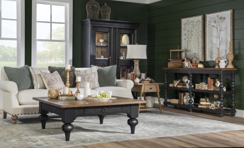 Vintage Market AT Square Cocktail Table Barnwood Oak And Kettle Black CLH4016-104 CLH4016104