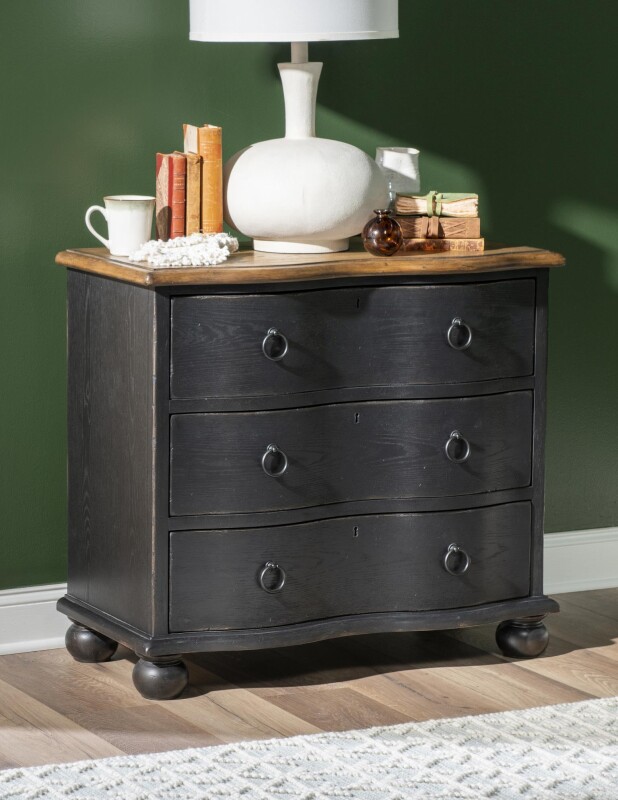 Vintage Market AT Accent Chest 3 Drawers Barnwood Oak And Kettle Black CLH4016-805 CLH4016805