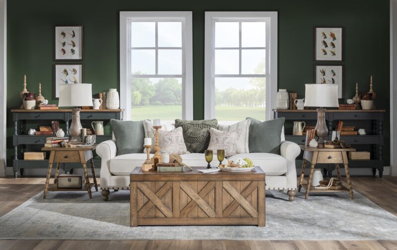 Vintage Market AT Turned Leg Console Storage Table 4 Drw Barnwood Oak And Mallard Green CLH4018-706 CLH4018706