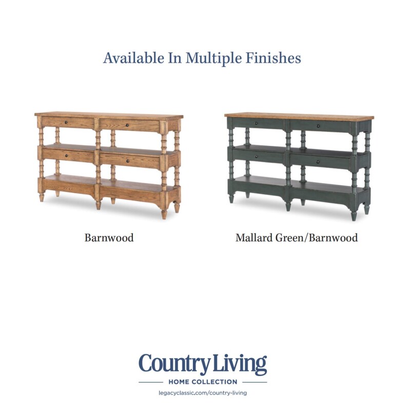 Vintage Market AT Turned Leg Console Storage Table 4 Drw Barnwood Oak And Mallard Green CLH4018-706 CLH4018706